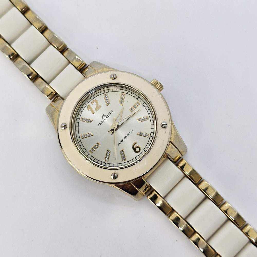 Anne Klein‎ Women's Watch 36MM Ceramic Swarovski Crystal 5.5" Wrist New Battery